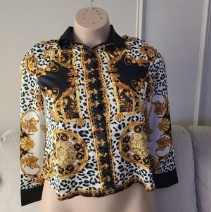 Miss Kelly 1999 women's blouse leopard print size S